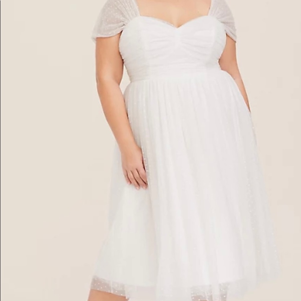Ivory Dot Mesh Midi Skater Wedding Dress Special Occasion Bridal